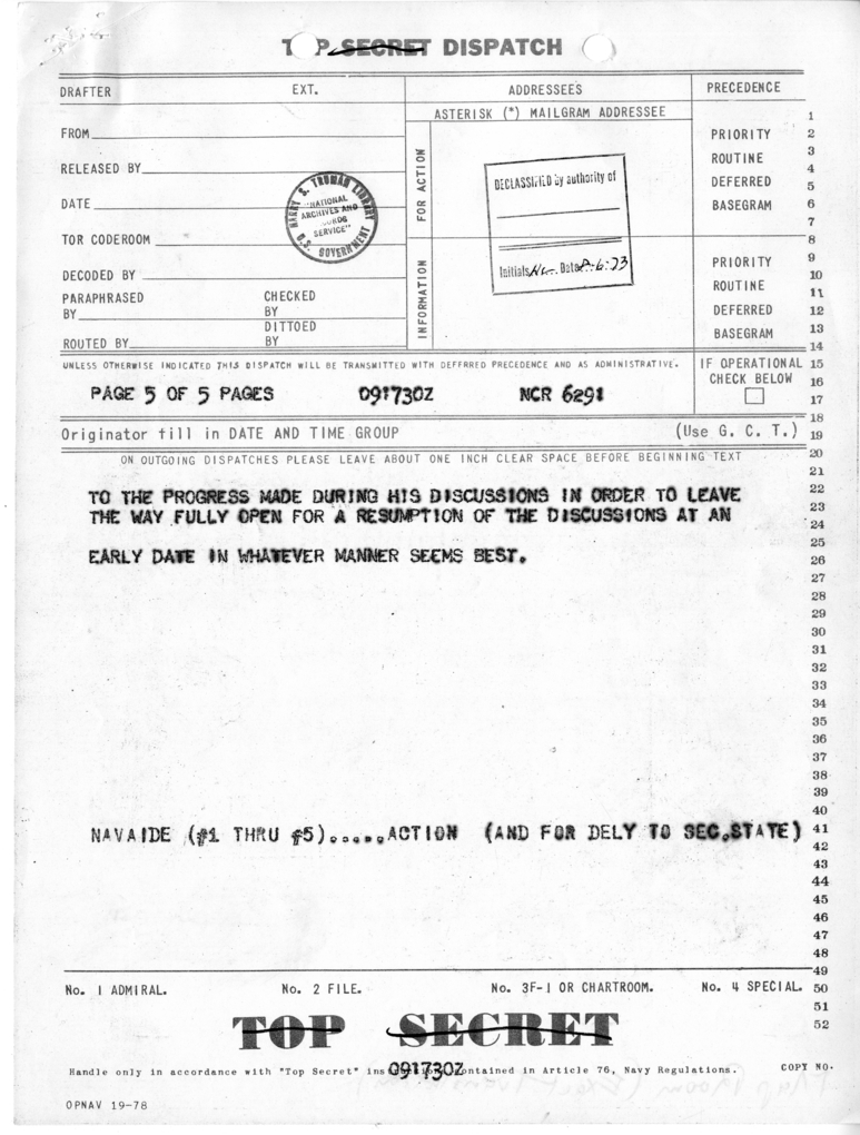 Telegram from Ambassador Averell Harriman to President Harry S. Truman and Secretary of State James Byrnes