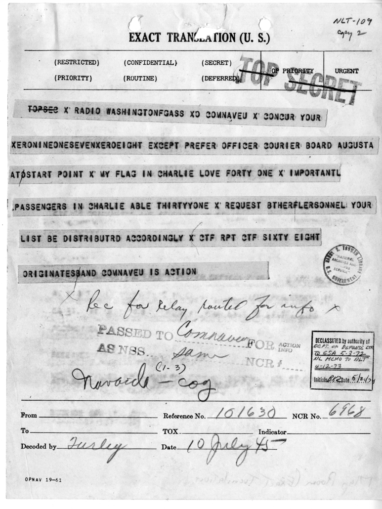 Telegram from the Commander of the United States Naval Forces in Europe
