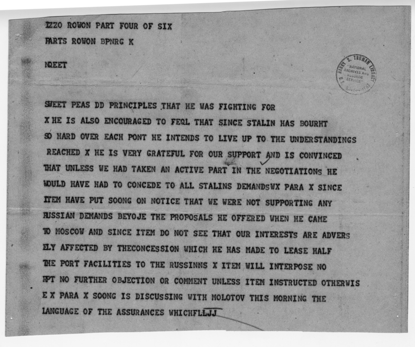 Telegram from Ambassador Averell Harriman to President Harry S. Truman and Secretary of State James Byrnes