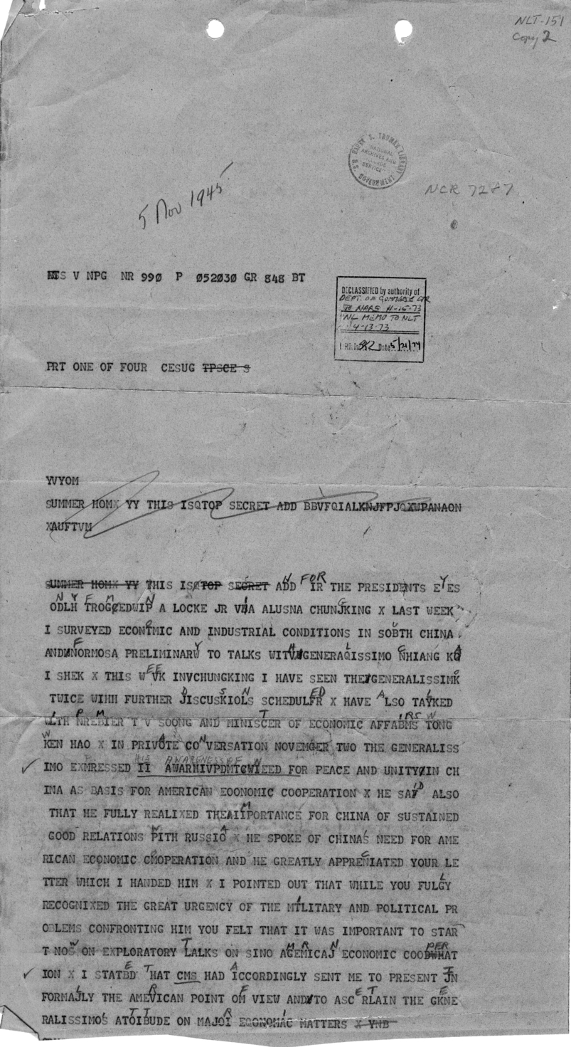 Telegram from Edwin A. Locke, Jr. to President Harry S. Truman