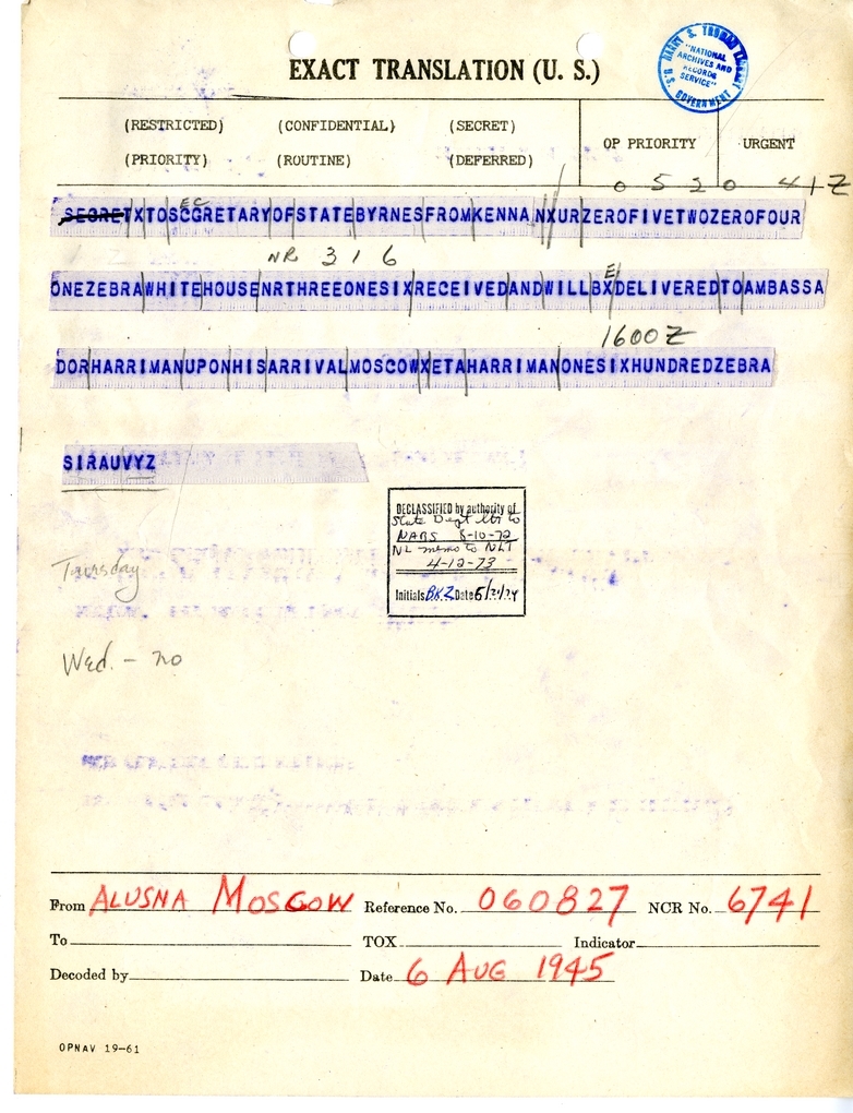 Telegram from George Kennan to Secretary of State James Byrnes