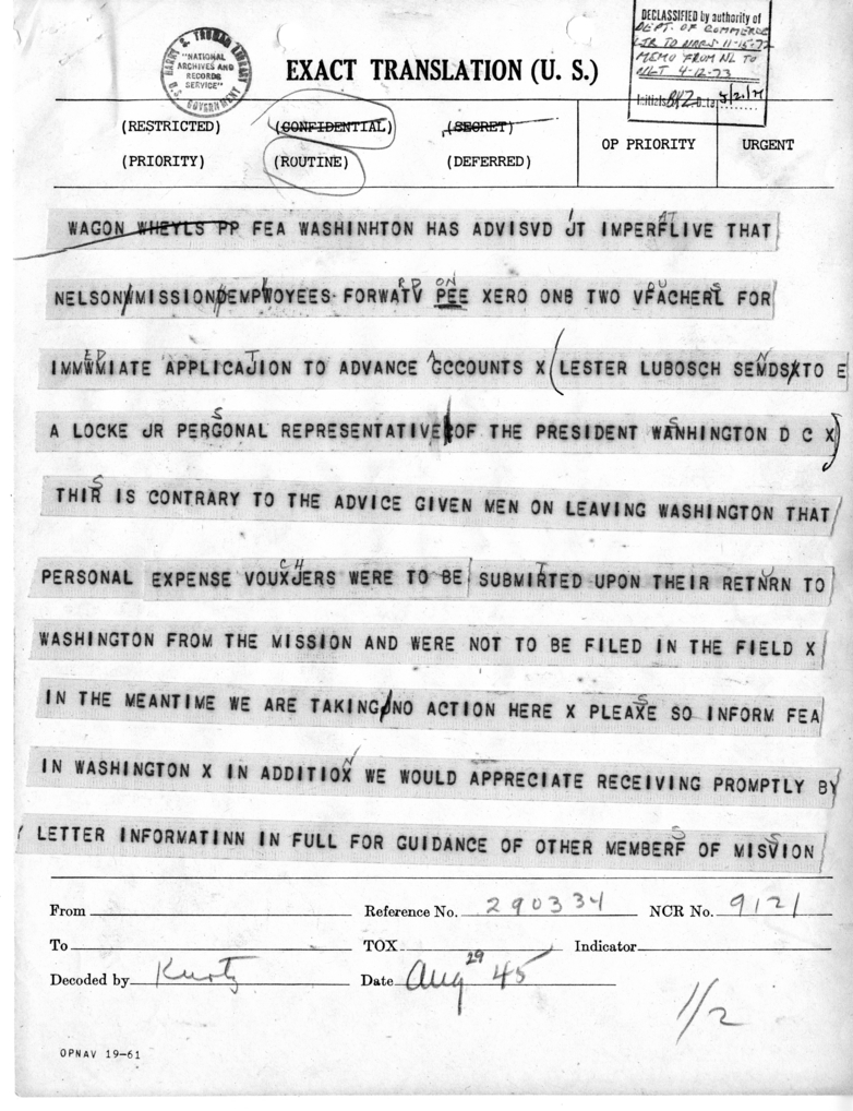 Telegram from Lester Lubosch to Edwin A. Locke, Jr.
