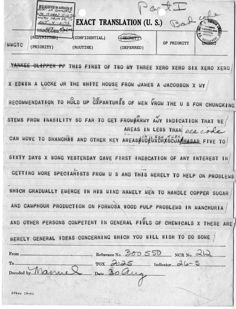 Telegram from James A. Jacobson to Edwin A. Locke, Jr.