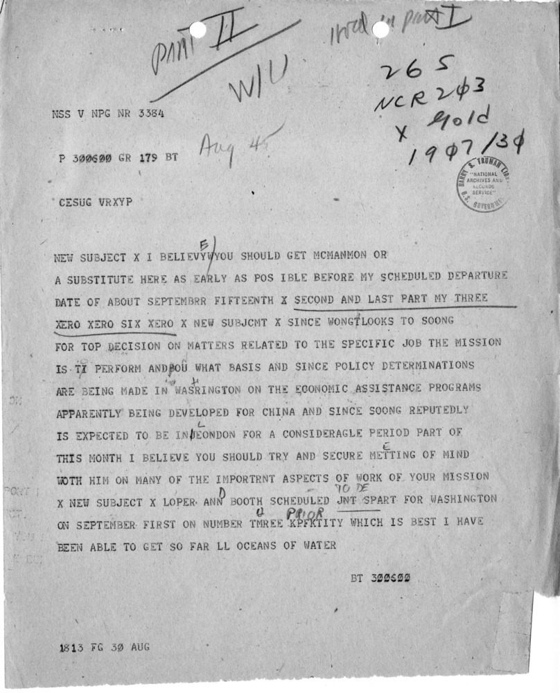 Teletype Message from James A. Jacobson to Edwin Locke, Jr.