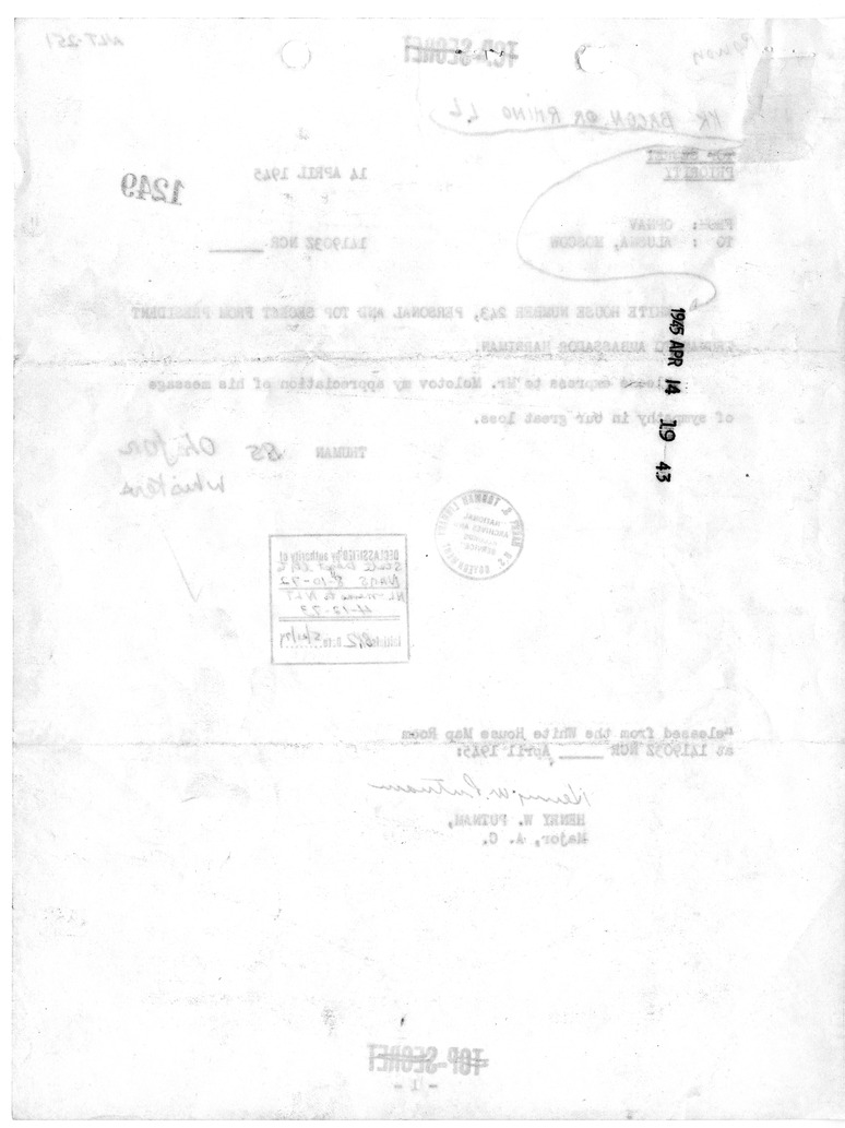 Telegram from President Harry S. Truman to Ambassador Averell Harriman