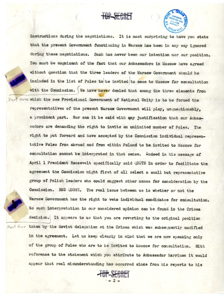Telegram from President Harry S. Truman to Ambassador Averell Harriman