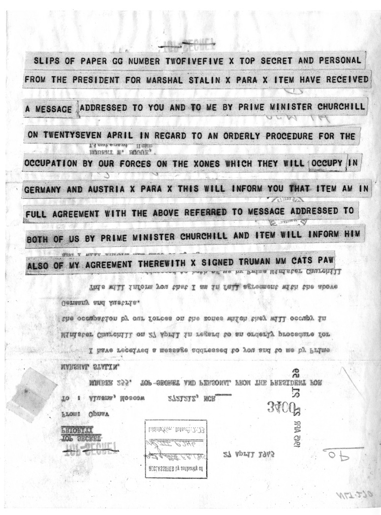 Telegram from President Harry S. Truman to Marshal Joseph Stalin