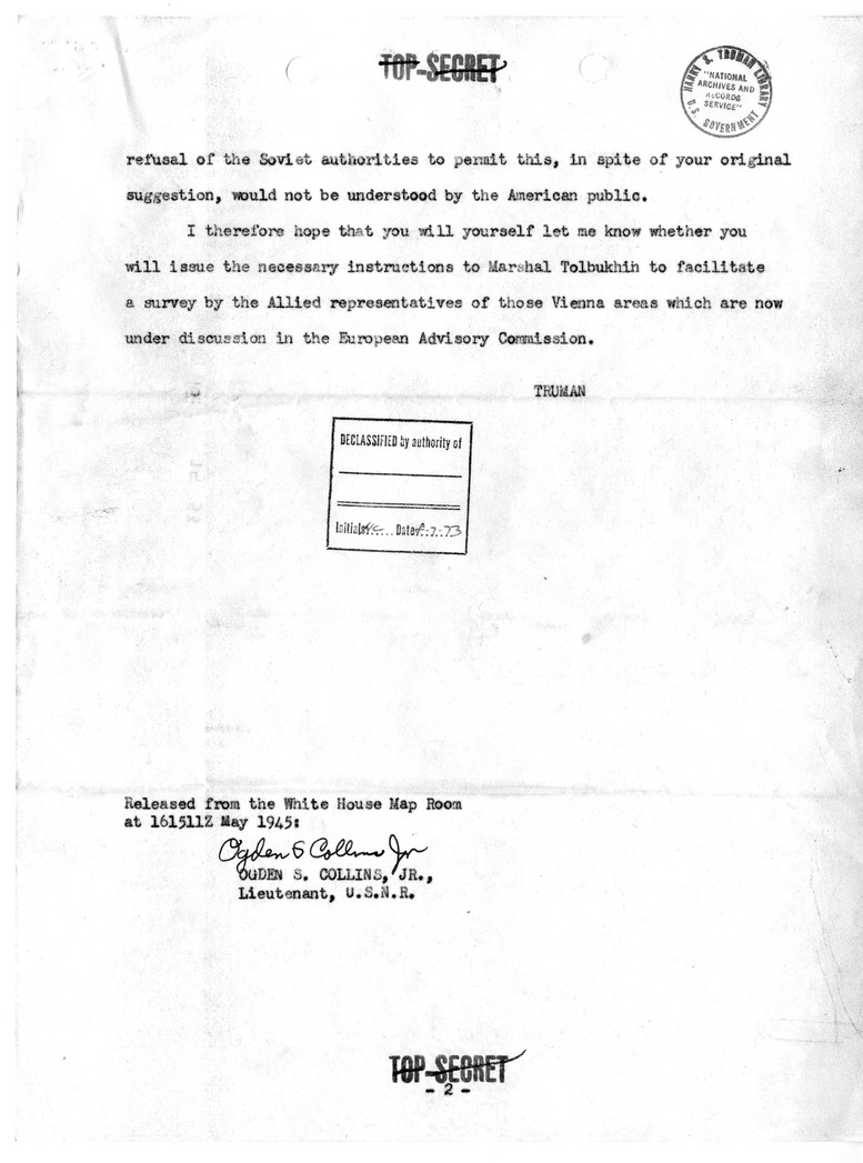 Telegram from President Harry S. Truman to Marshal Joseph Stalin