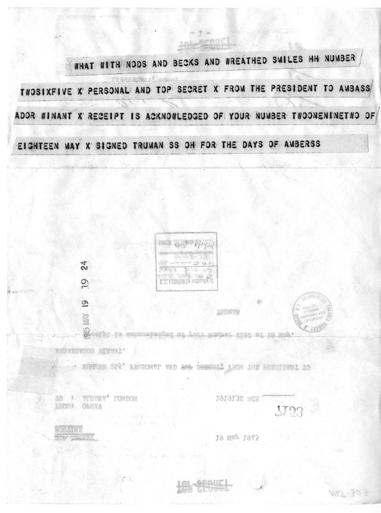 Telegram from President Harry S. Truman to Ambassador John G. Winant