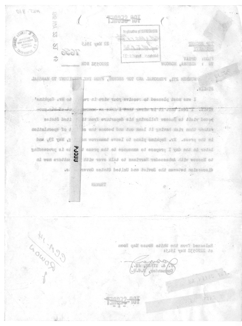 Telegram from President Harry S. Truman to Marshall Joseph Stalin