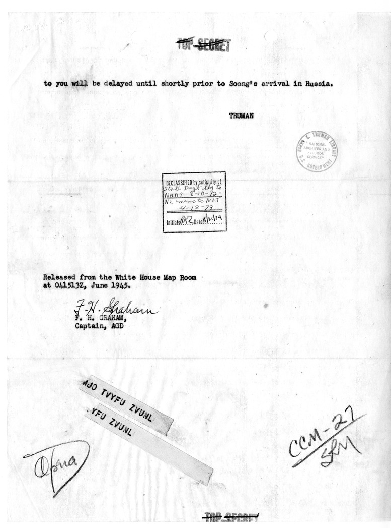 Telegram from President Harry S. Truman to Ambassador Patrick J. Hurley