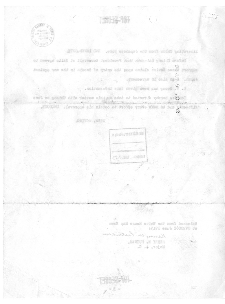 Telegram from Acting Secretary of State Joseph Grew to Ambassador Patrick J. Hurley