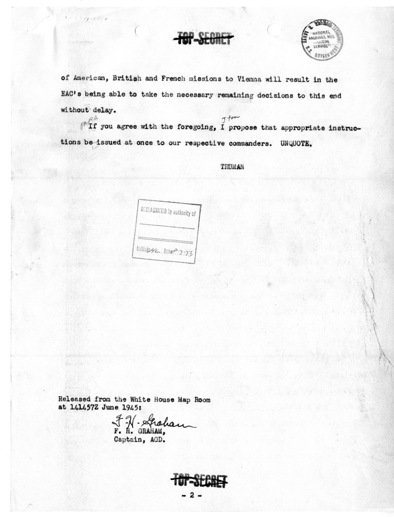 Telegram from President Harry S. Truman to Prime Minister Winston Churchill