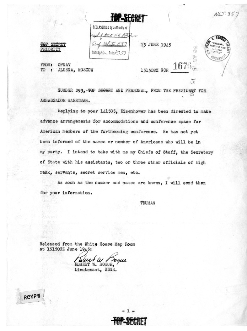 Telegram from President Harry S. Truman to Ambassador Averell Harriman