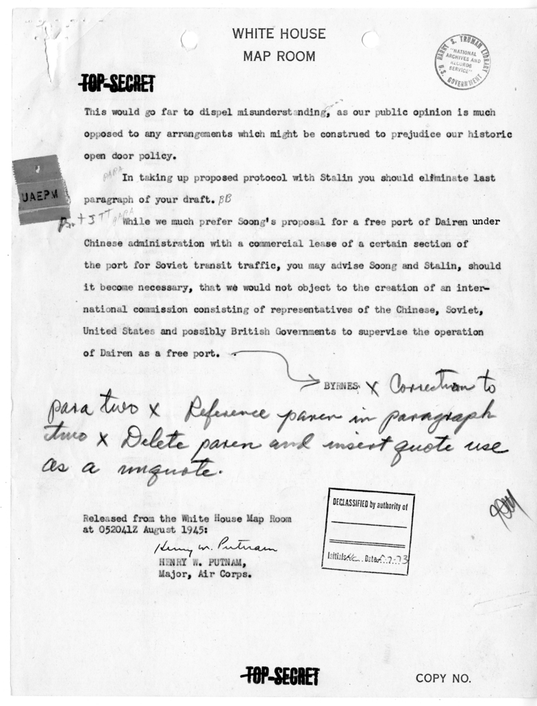 Telegram from Secretary of State James Byrnes to Ambassador Averell Harriman