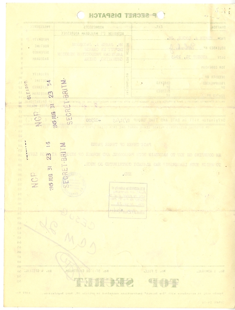 Telegram from Edwin A. Locke, Jr. to James A. Jacobson