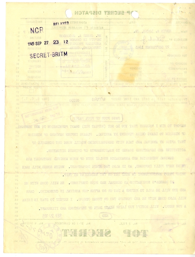 Telegram from Edwin A. Locke, Jr. to James A. Jacobson