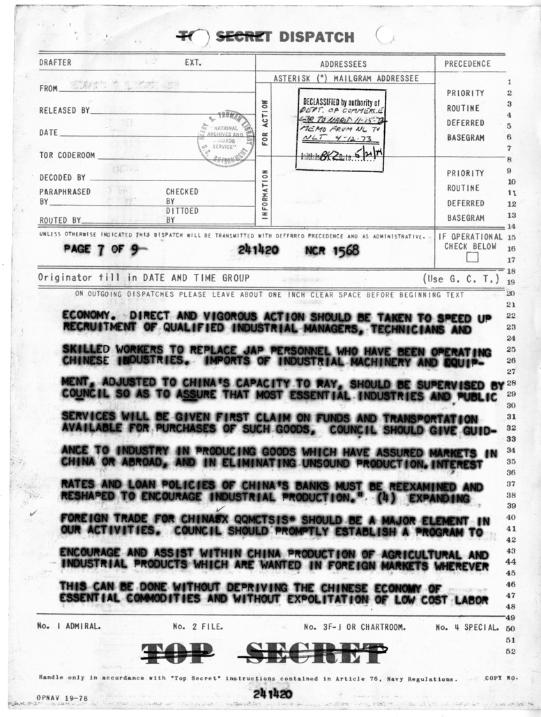 Telegram from Edwin A. Locke, Jr. to President Harry S. Truman