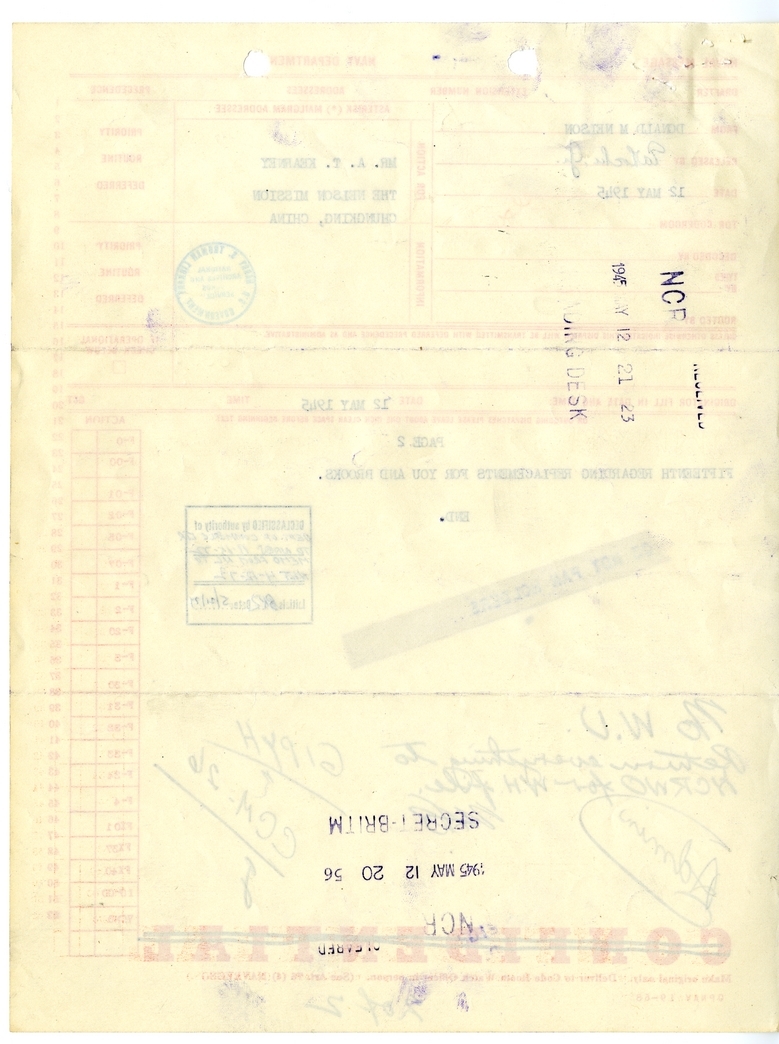 Telegram from Donald M. Nelson to A.T. Kearney