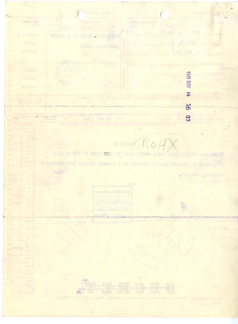 Telegram from Donald M. Nelson to Ambassador Patrick J. Hurley