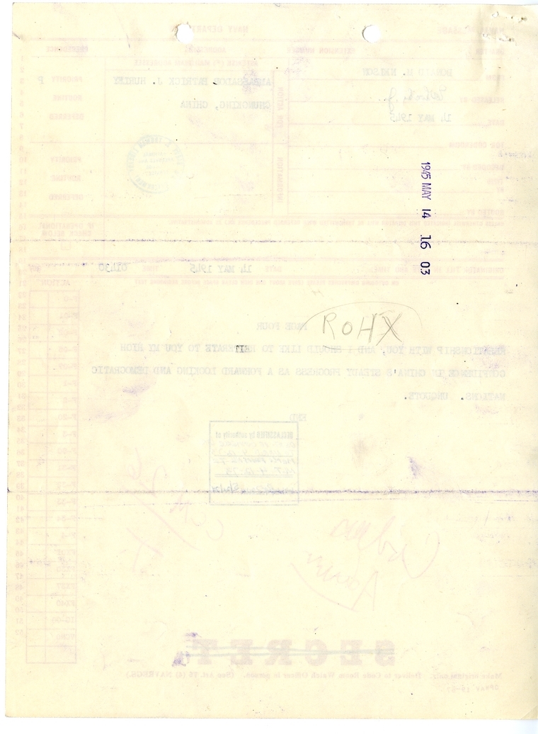 Telegram from Donald M. Nelson to Ambassador Patrick J. Hurley