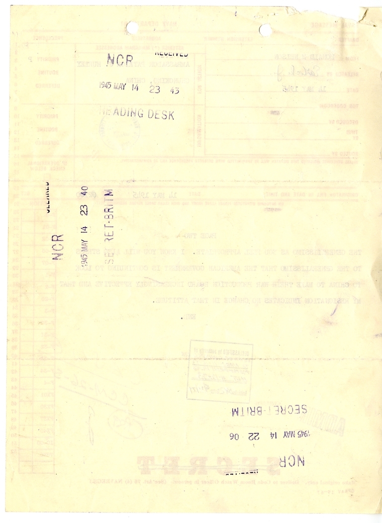 Telegram from Donald T. Nelson to Ambassador Patrick J. Hurley