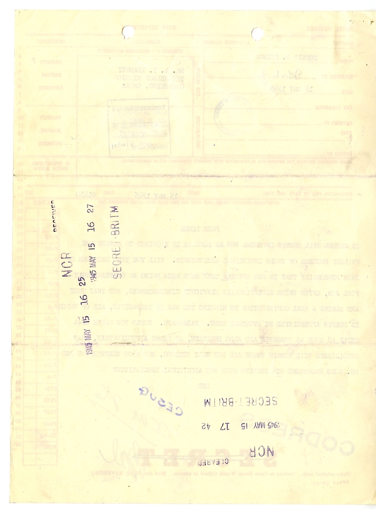 Telegram from Donald M. Nelson to A.T. Kearney