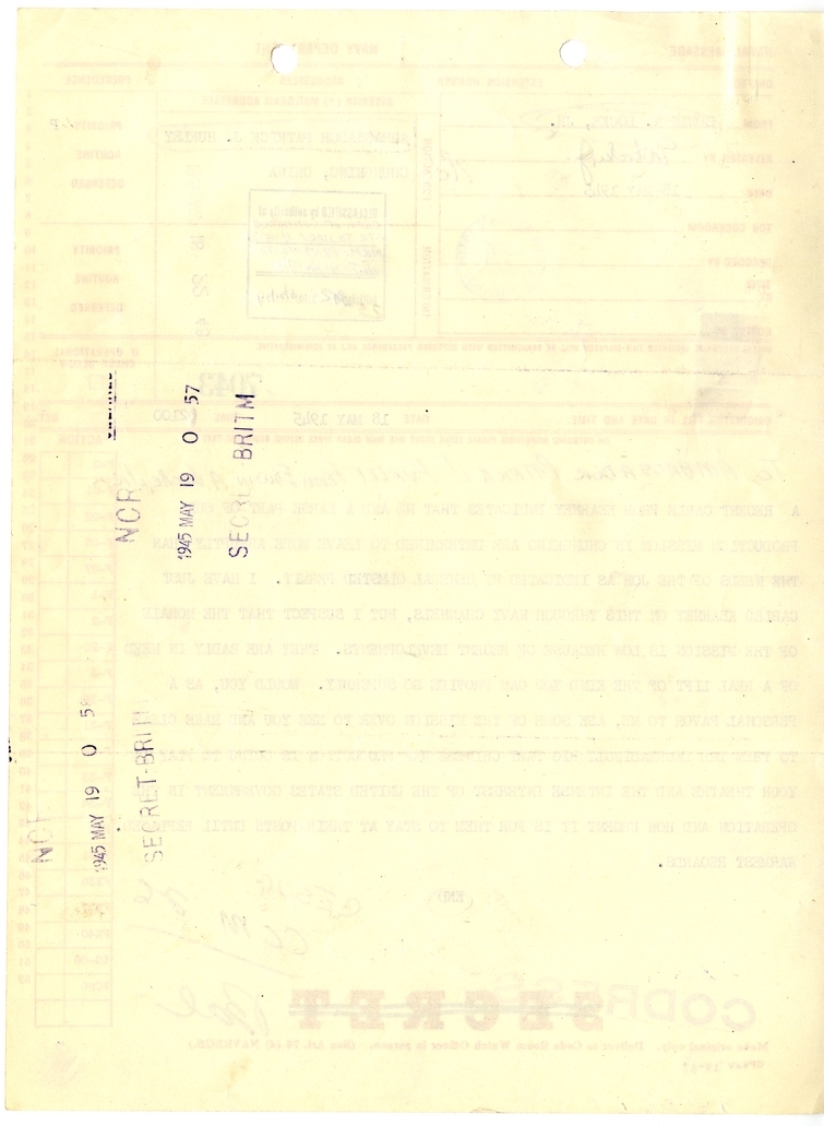 Telegram from Edwin A. Locke, Jr. to Ambassador Patrick J. Hurley