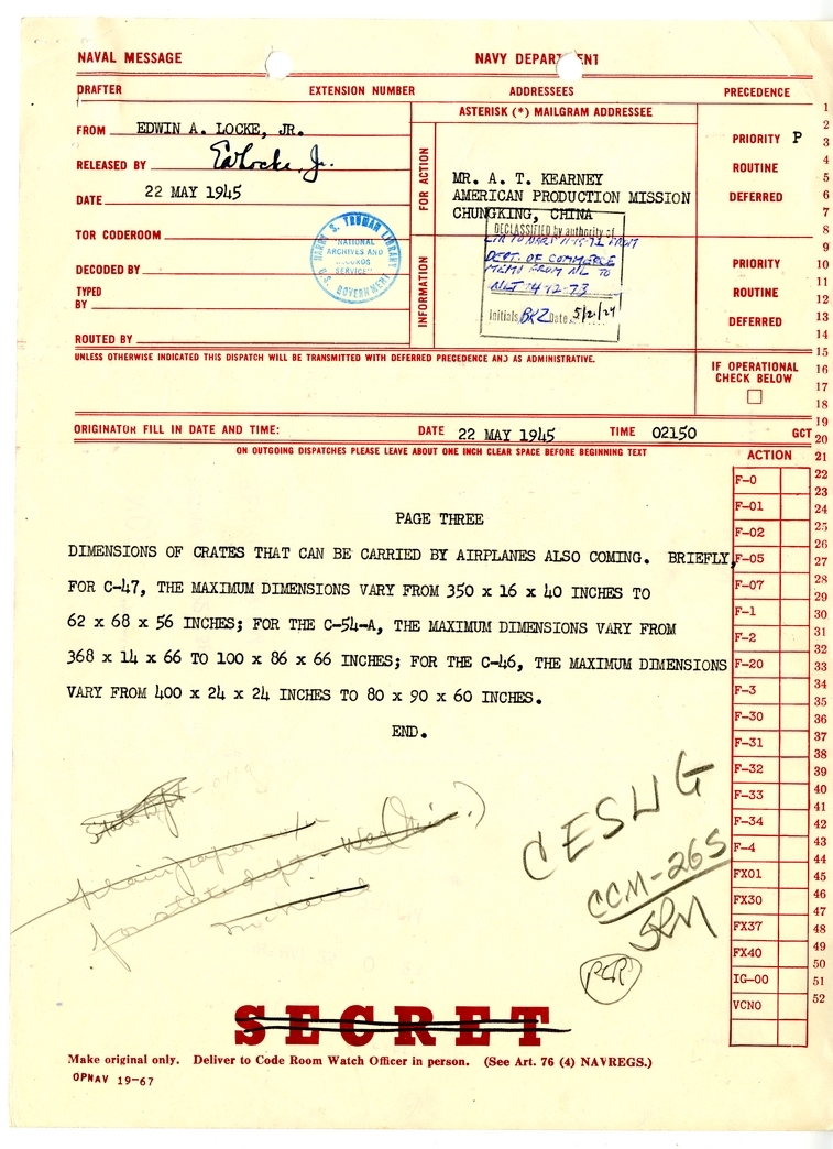 Telegram from Edwin A. Locke, Jr. to A.T. Kearney