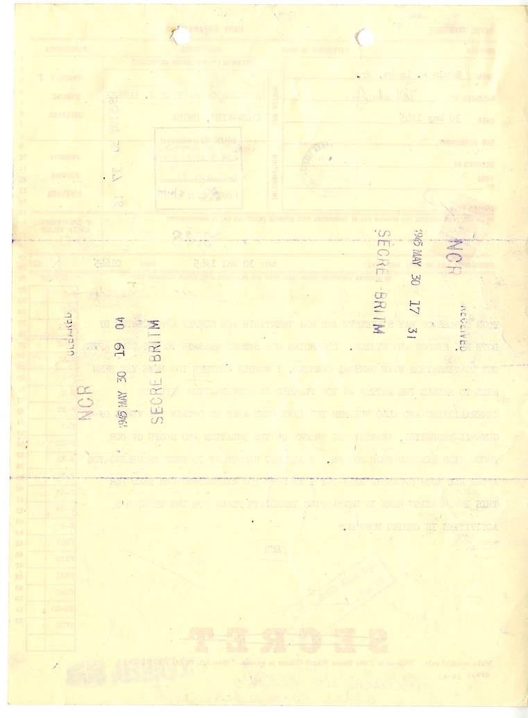 Telegram from Edwin A. Locke, Jr. to Ambassador Patrick J. Hurley