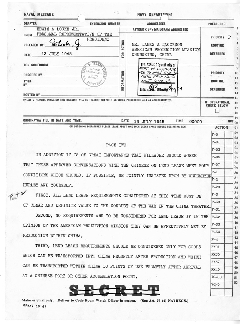 Telegram from Edwin A. Locke, Jr. to James A. Jacobson