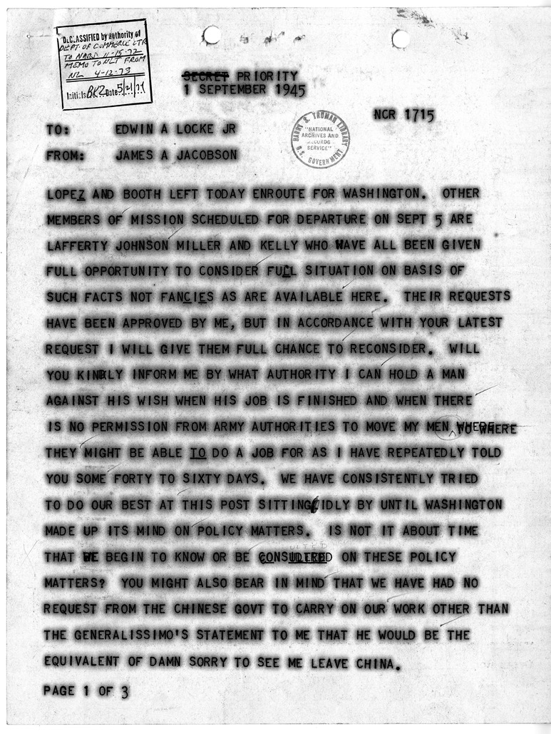 Telegram from Edwin A. Locke, Jr. to James A. Jacobson