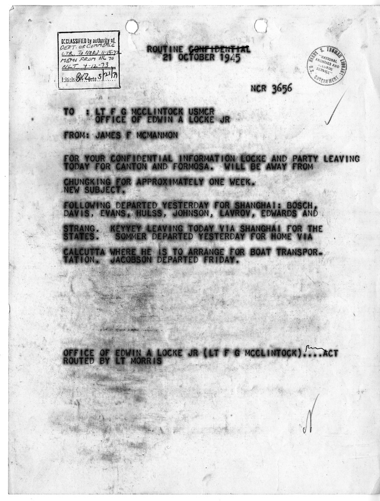 Telegram from James F. McManmon to F.G. McClintock
