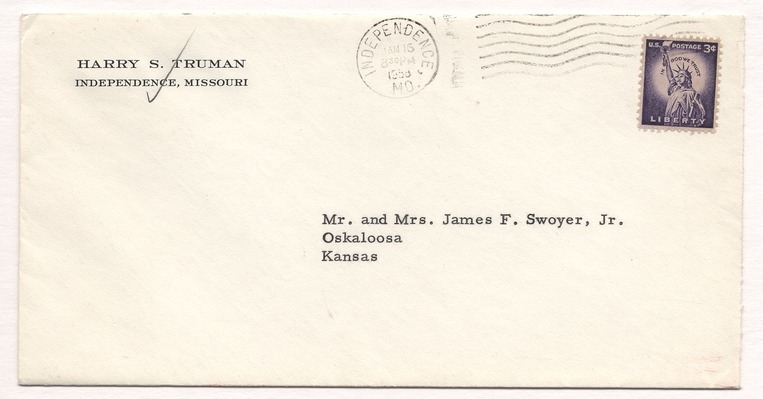 Letter from Former President Harry S. Truman to Jim & Martha Ann Swoyer