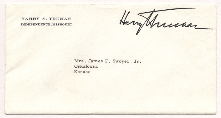 Former President Harry S. Truman to Martha Ann Swoyer