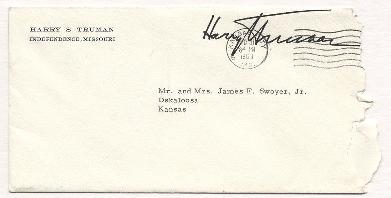 Letter from Former President Harry S. Truman to Jim & Martha Ann Swoyer