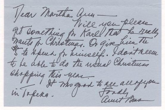 Note from Bess Truman to Martha Ann Swoyer