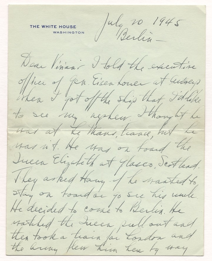 Letter from President Harry S. Truman to J. Vivian Truman