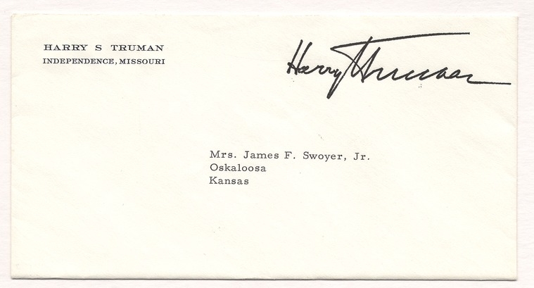 Letter from Former President Harry S. Truman to Martha Ann Swoyer