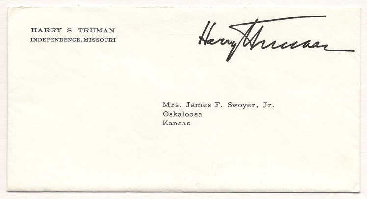 Letter from Former President Harry S. Truman to Martha Ann Swoyer