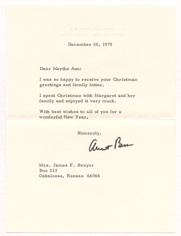 Letter from Bess Truman to Martha Ann Truman