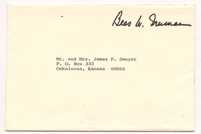 Letter from Bess W. Truman to Jim & Martha Ann Swoyer