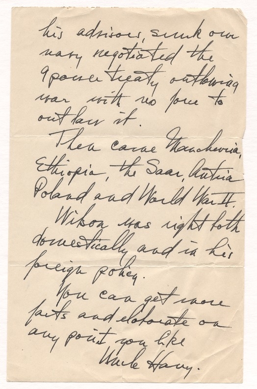 Handwritten Notes from Harry S. Truman to Martha Ann Truman Swoyer