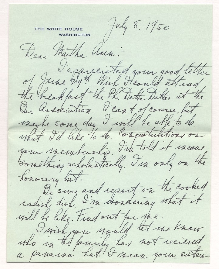 Letter from President Harry S. Truman to Martha Ann Truman