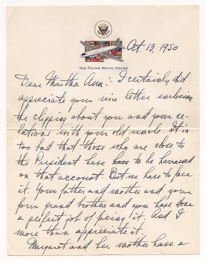 Letter from President Harry S. Truman to Martha Ann Truman