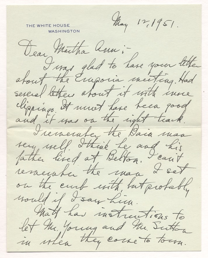 Letter from President Harry S. Truman to Martha Ann Truman