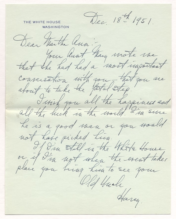 Letter from President Harry S. Truman to Martha Ann Truman