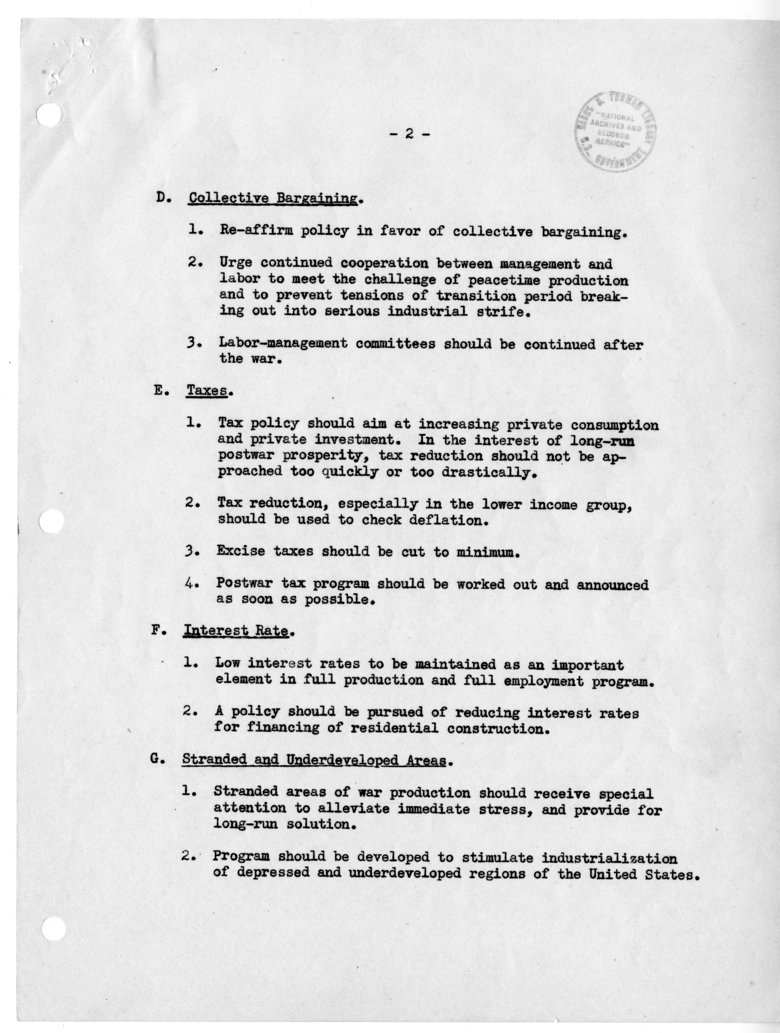 Cabinet Meeting Memorandum from Henry Wallace