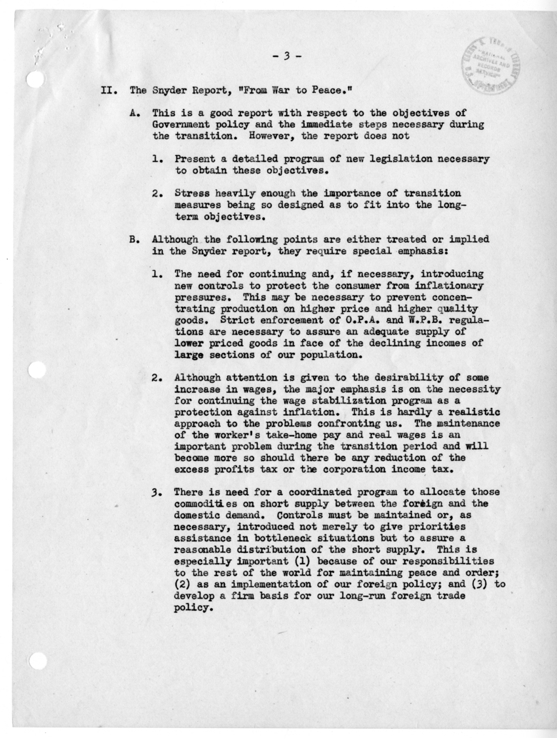 Cabinet Meeting Memorandum from Henry Wallace