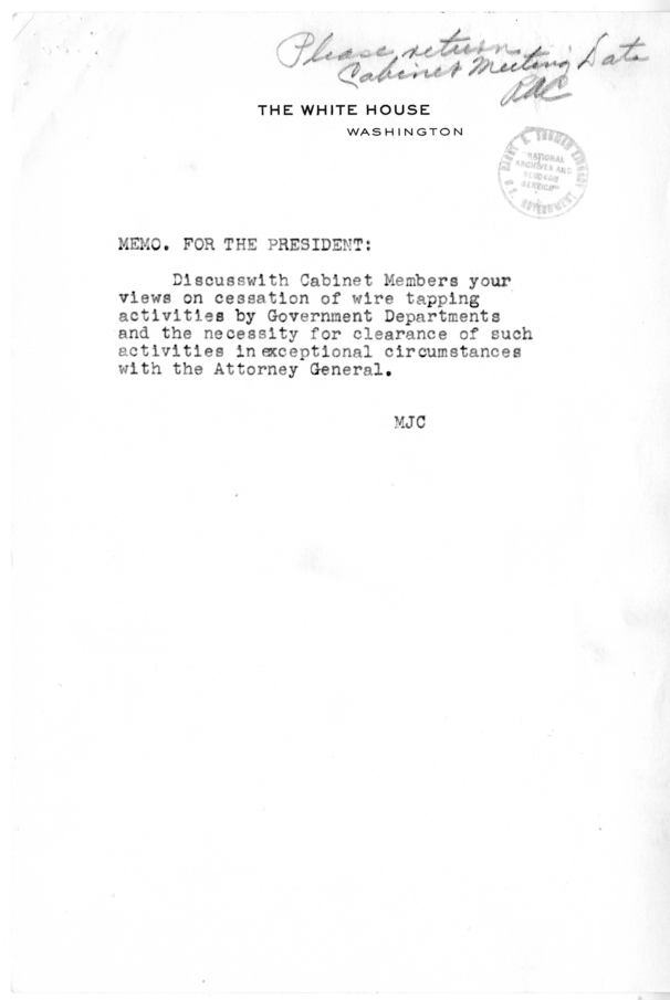 Memorandum from Matthew J. Connelly to President Harry S. Truman